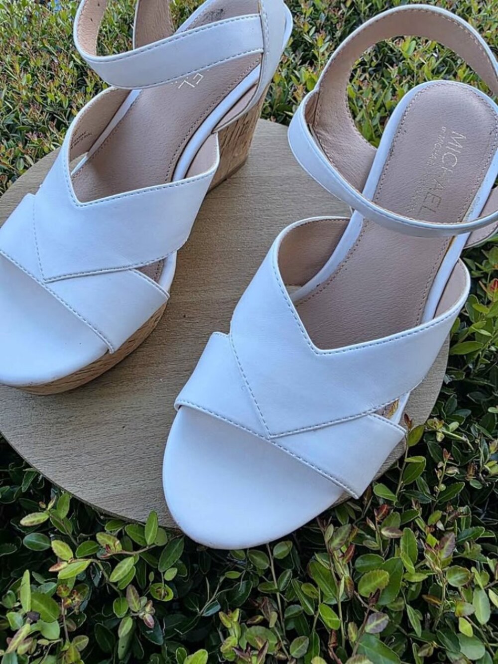 Michael by Michael Shannon White Cork Wedge Sandals Size 9
